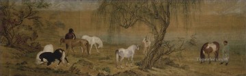  brillante Pintura - Lang caballos brillantes en el campo tinta china antigua Giuseppe Castiglione